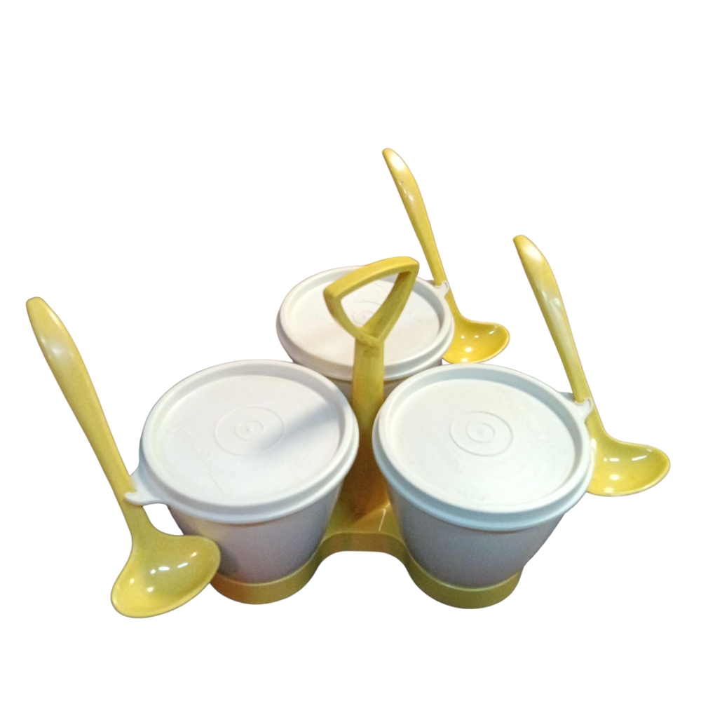 Vintage 70's Tupperware Condiments Serving Caddy W/3 Spoons Excellent Condition